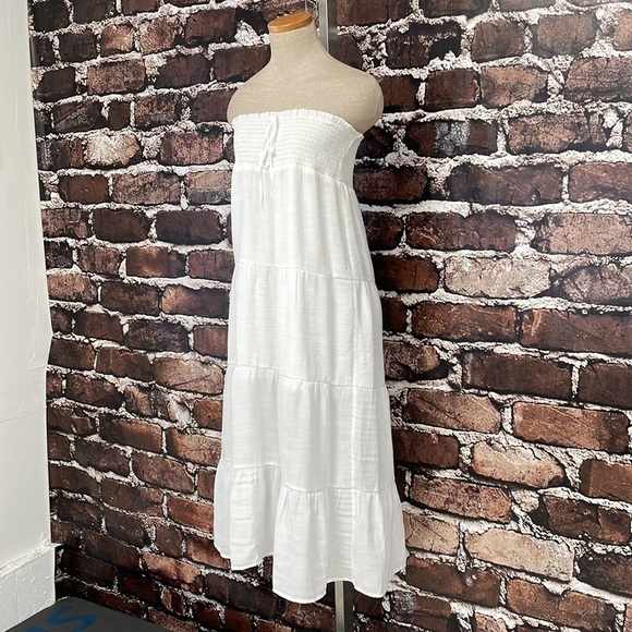 Love Tree Dress Womens Large White Maxi Panel Strapless Smocked Bohemian - Picture 6 of 17